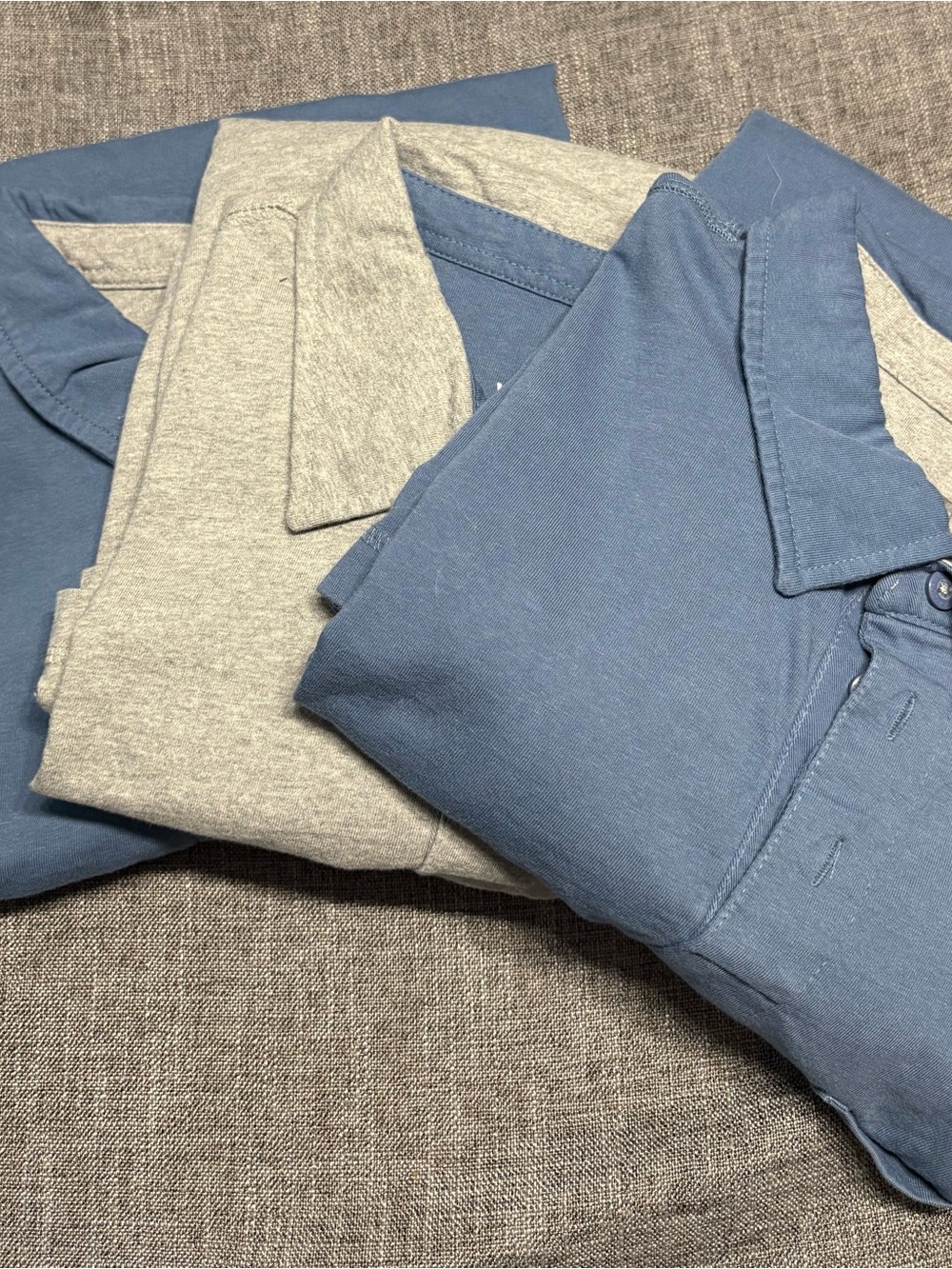 Woolrich Heather Gray and Slate Blue Polo Set of 3 100% Cotton